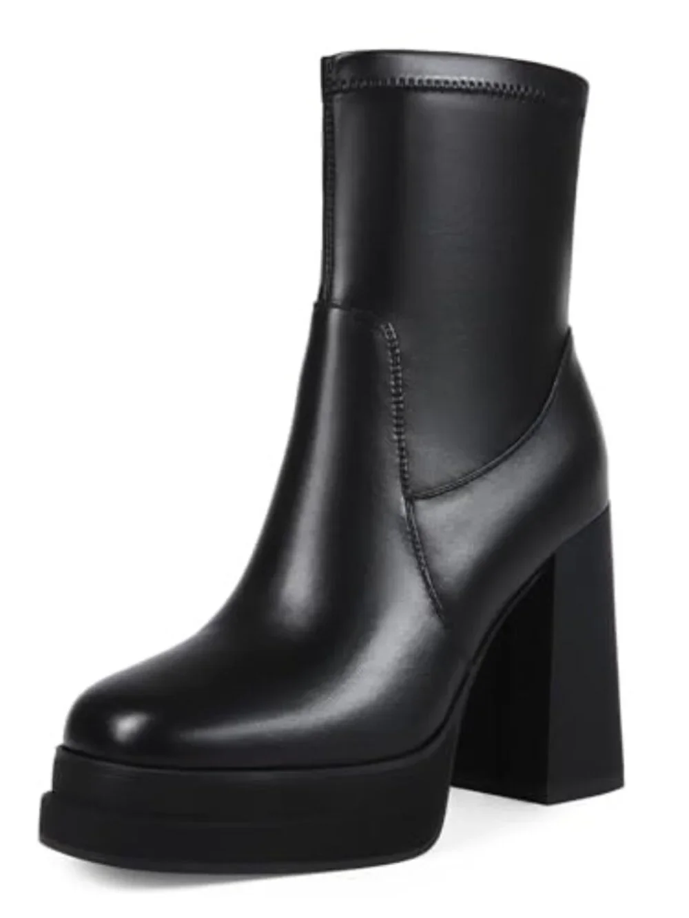 Platform Ankle Boots Chunky High Heel Square Toe Stretchy Side Zipper Booties